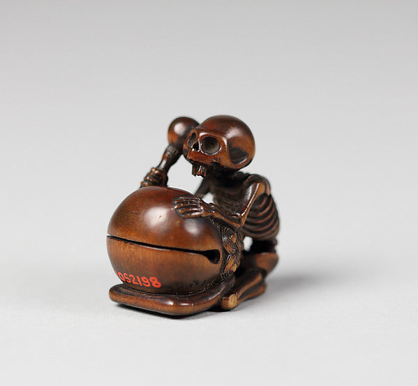 Netsuke of Skeleton with a Drum 19th cent, Poster Print Wall Art