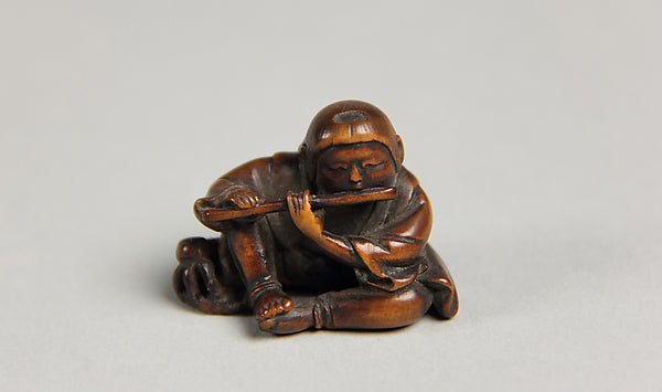 Netsuke of Boy Playing a Flute 19th cent, Poster Print Wall Art