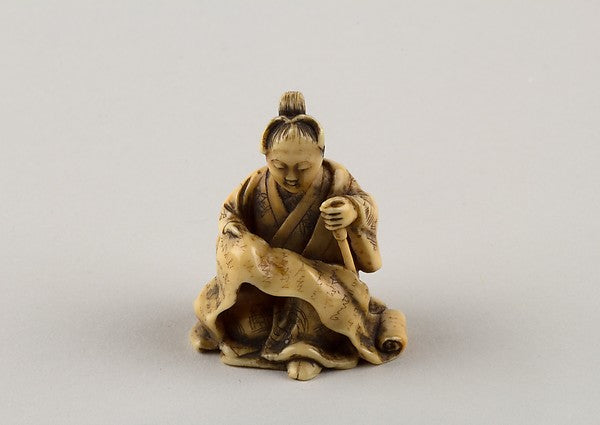Netsuke of Woman Reading from a Scroll 19th cent, Poster Print