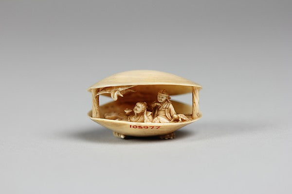 Netsuke of Clamshell Containing Figures and Bird 19th cent, Poster Print
