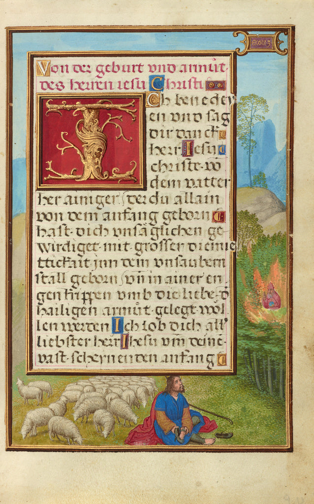 Simon Bening:Border with Moses and the Burning Bush, Poster Print Wall Art