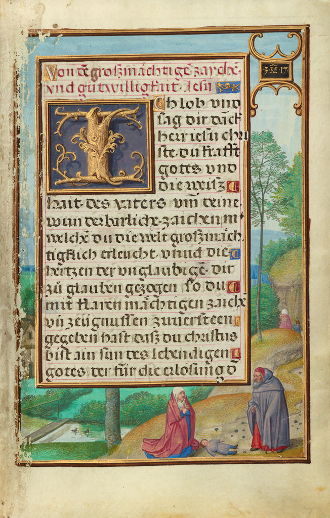 Simon Bening:Border with Elijah Raising the Son of the Widow, Poster Print Wall Art