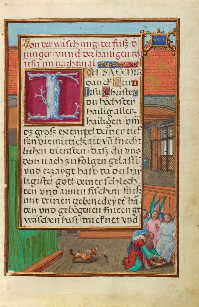 Simon Bening:Border with Abraham Washing the Feet of the Thr, Poster Print Wall Art