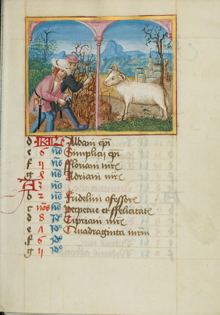 Unknown:March Calendar Page; Pruning Trees; Aries, Poster Print Wall Art