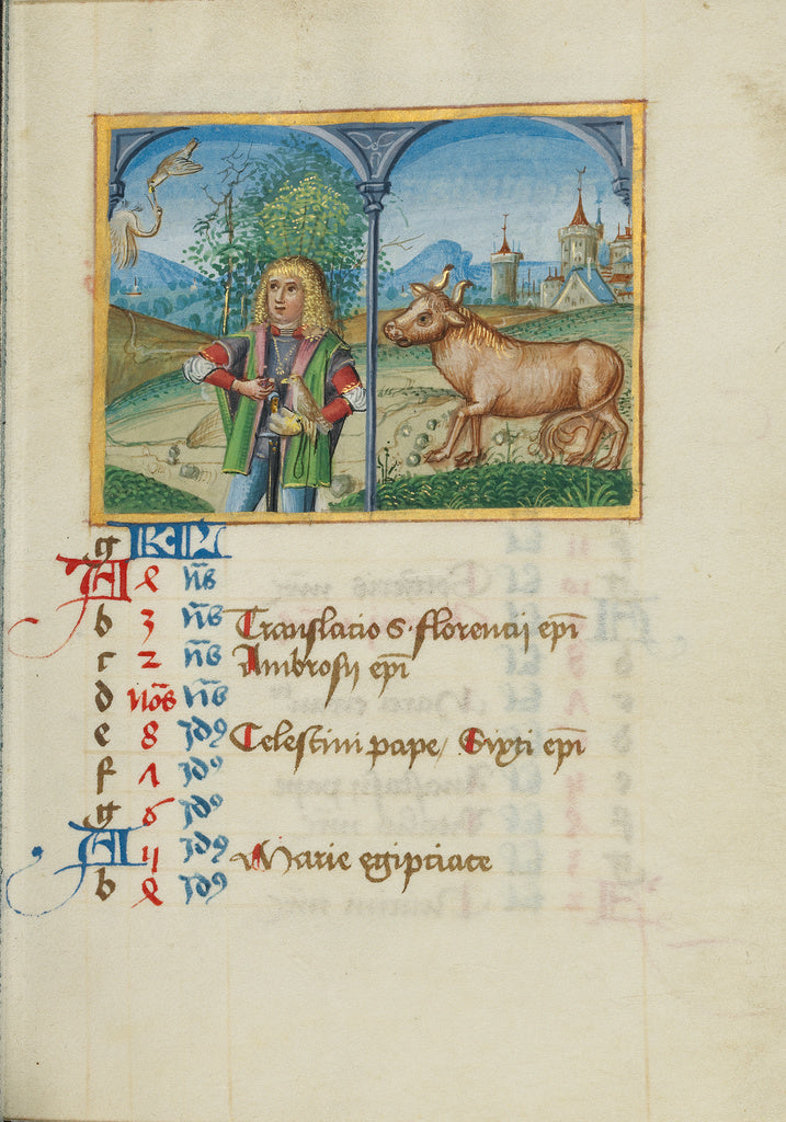 Unknown:April Calendar Page; Hawking; Taurus, Poster Print Wall Art