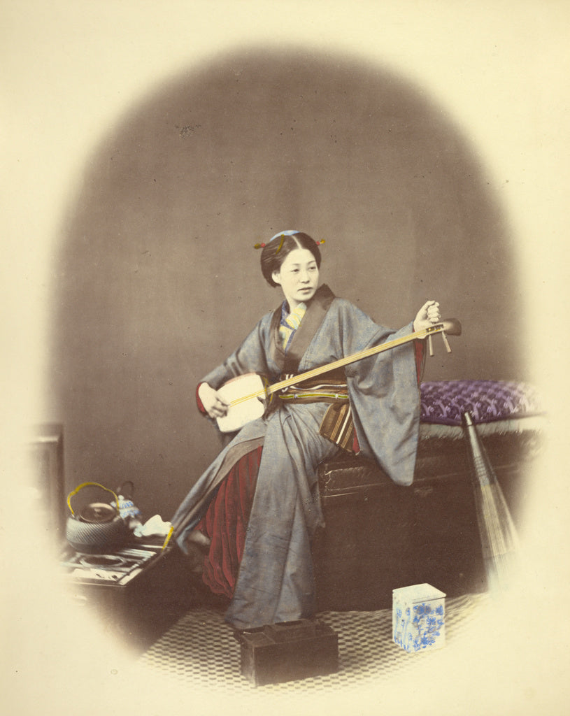 Felice Beato:Girl Playing the Samisen, Poster Print Wall Art