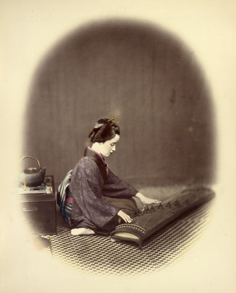Felice Beato:Girl Playing the Koto, Poster Print Wall Art