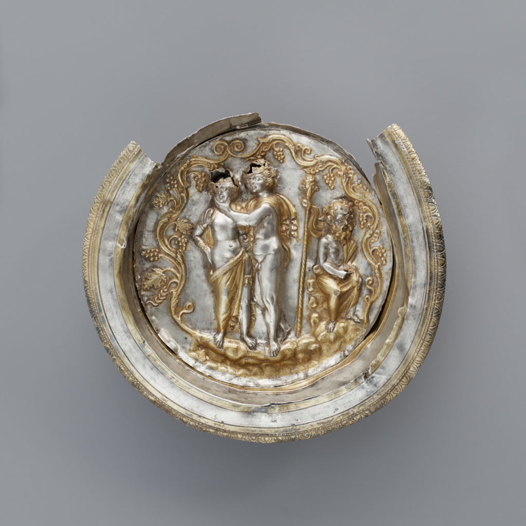 Unknown:Bowl with a Medallion Depicting Dionysos and Ariadne, Poster Print Wall Art