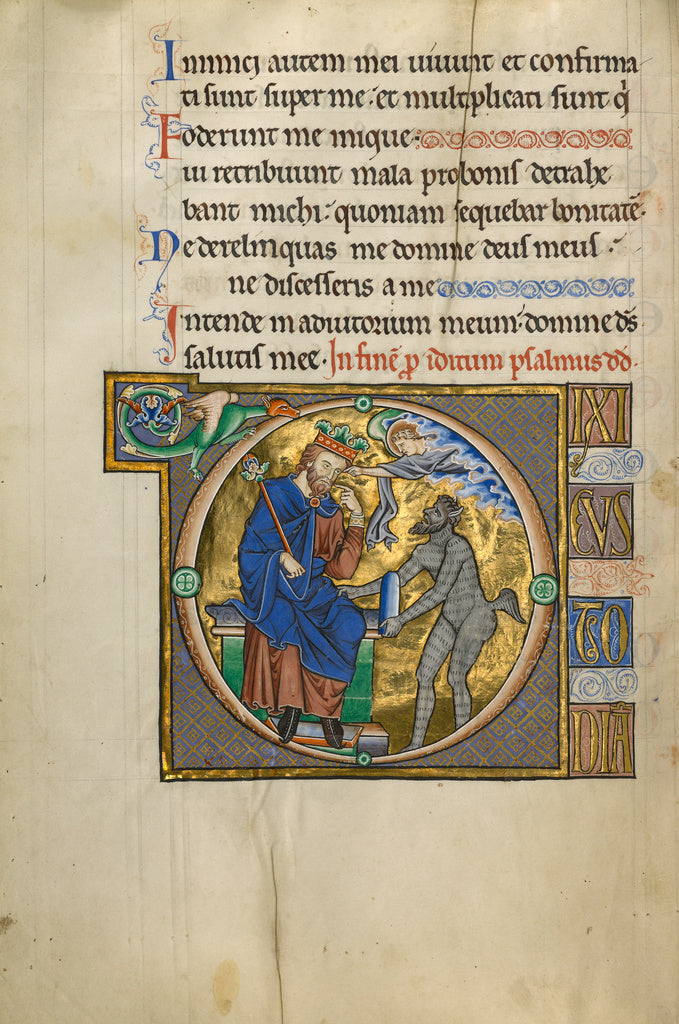 Master of the Ingeborg Psalter:Initial D: David Pointing to , Poster Print Wall Art