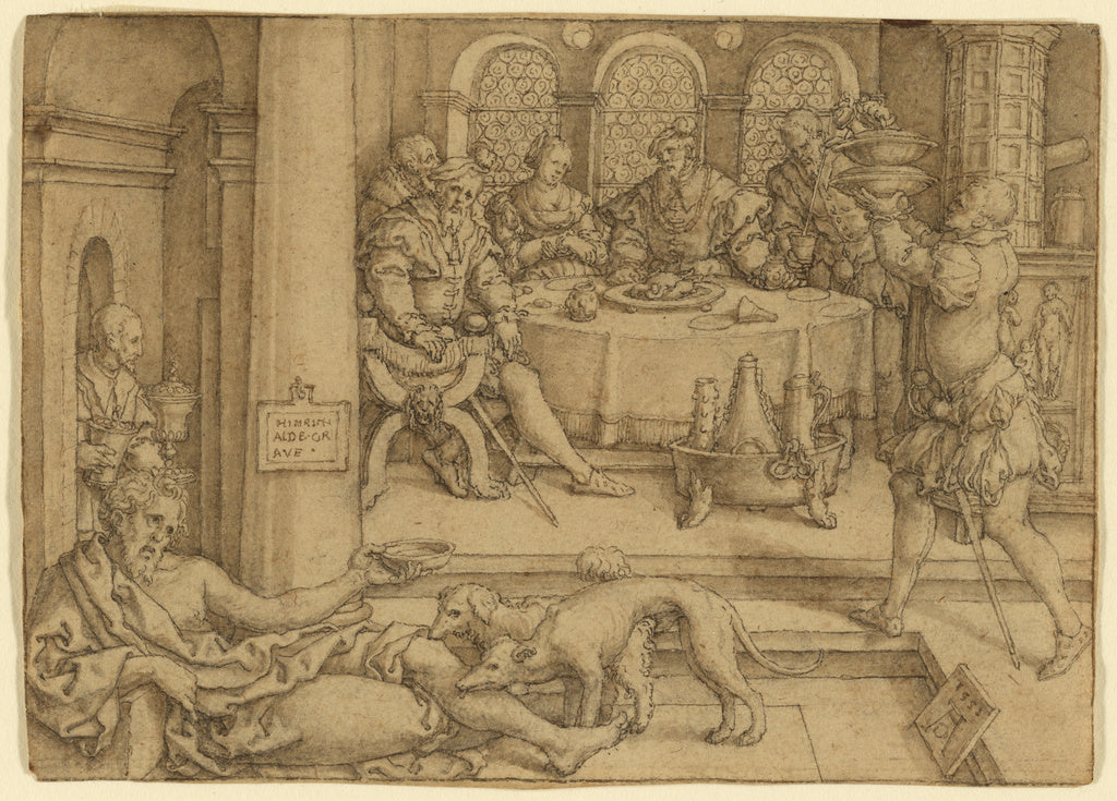 Heinrich Aldegrever:Lazarus Begging for Crumbs from Dives's , Poster Print Wall Art