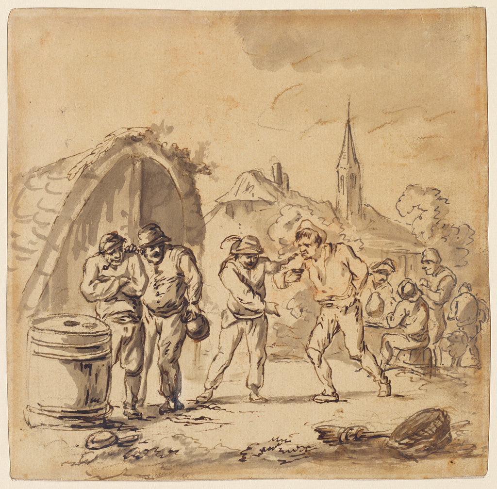 Unknown Artist maker, Haarlem School, active mid-1600s:A Peasant Sc, Poster Print Wall Art