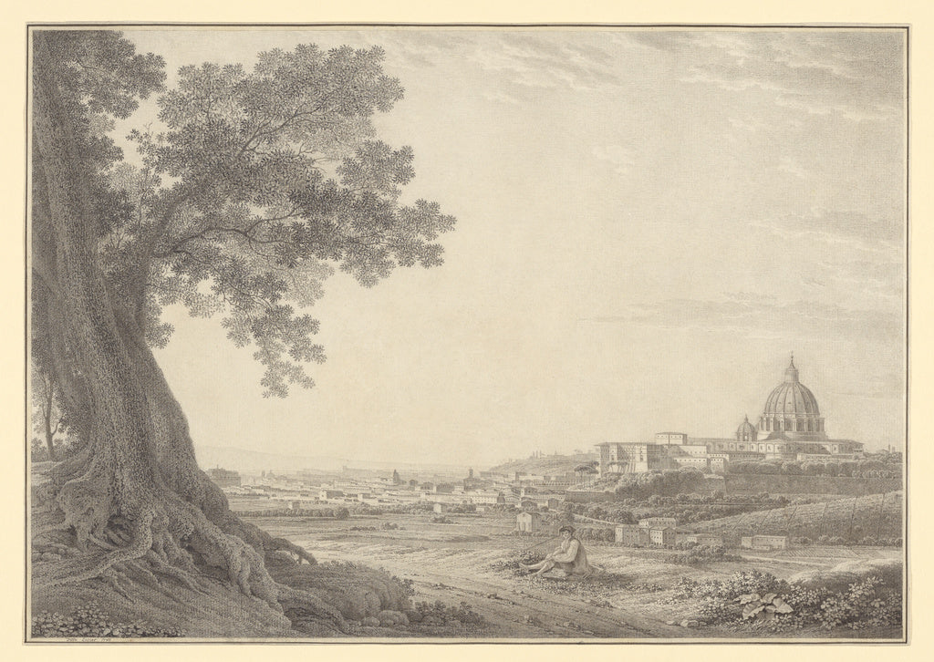 Giovanni Battista Lusieri:An extensive view of Rome from the, Poster Print Wall Art