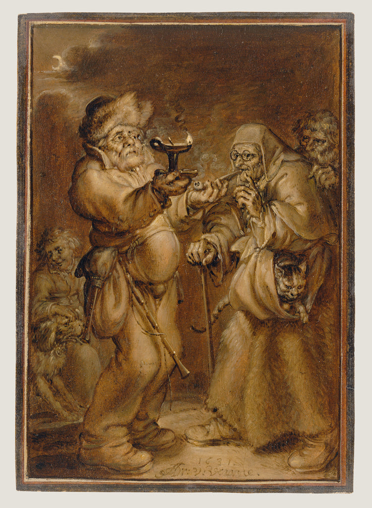 Adriaen van de Venne:Moralizing Scene with an Old Woman and , Poster Print Wall Art