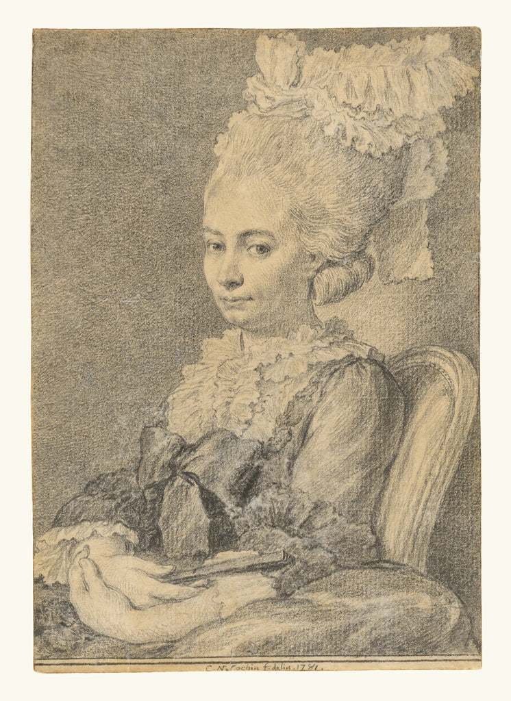 Charles-Nicolas Cochin II:Portrait of a Young Woman Holding , Poster Print Wall Art