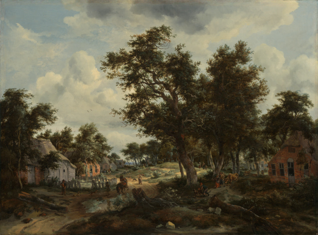 Meindert Hobbema:A Wooded Landscape with Travelers on a Path, Poster Print Wall Art