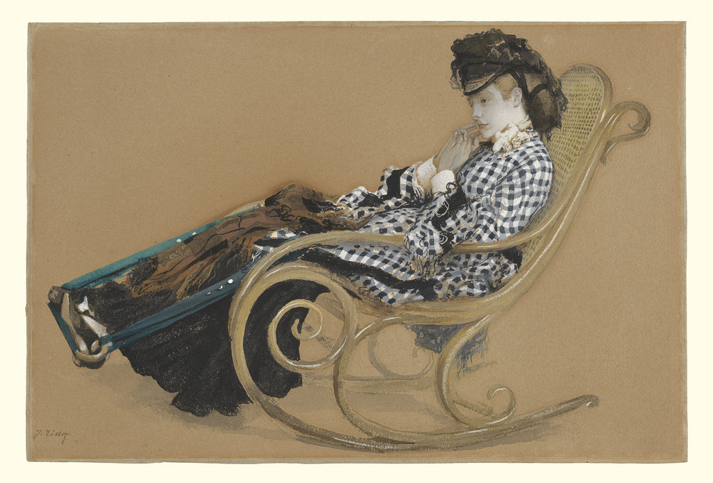 Jacques Joseph Tissot:Young Woman in a Rocking Chair, study , Poster Print Wall Art
