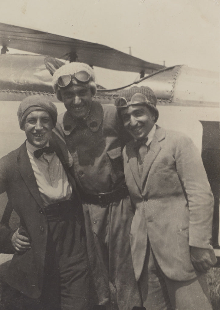 Fédèle Azari:[Portrait of three men smiling in front of an, Poster Print Wall Art