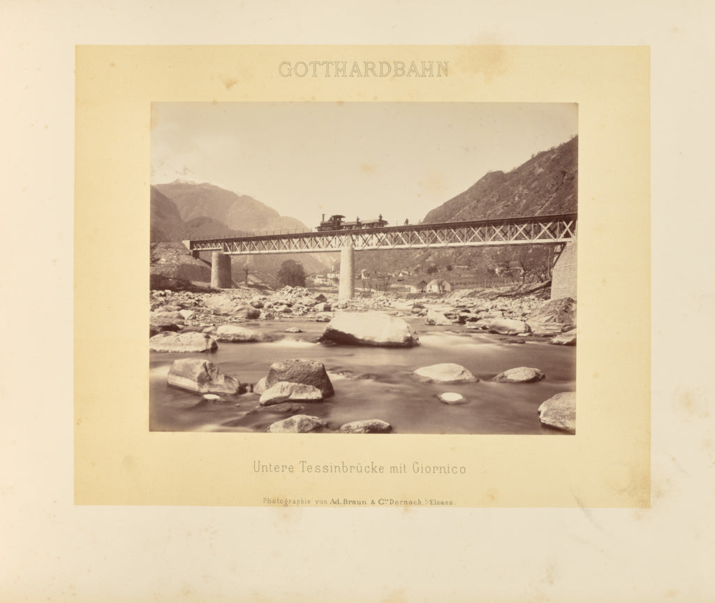 Adolphe Braun & Cie:Gotthardbahn: Untere Tessinbrücke mit G, Poster Print Wall Art
