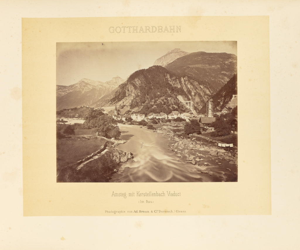 Adolphe Braun & Cie:Gotthardbahn: Amsteg mit Kerstellenbach , Poster Print Wall Art