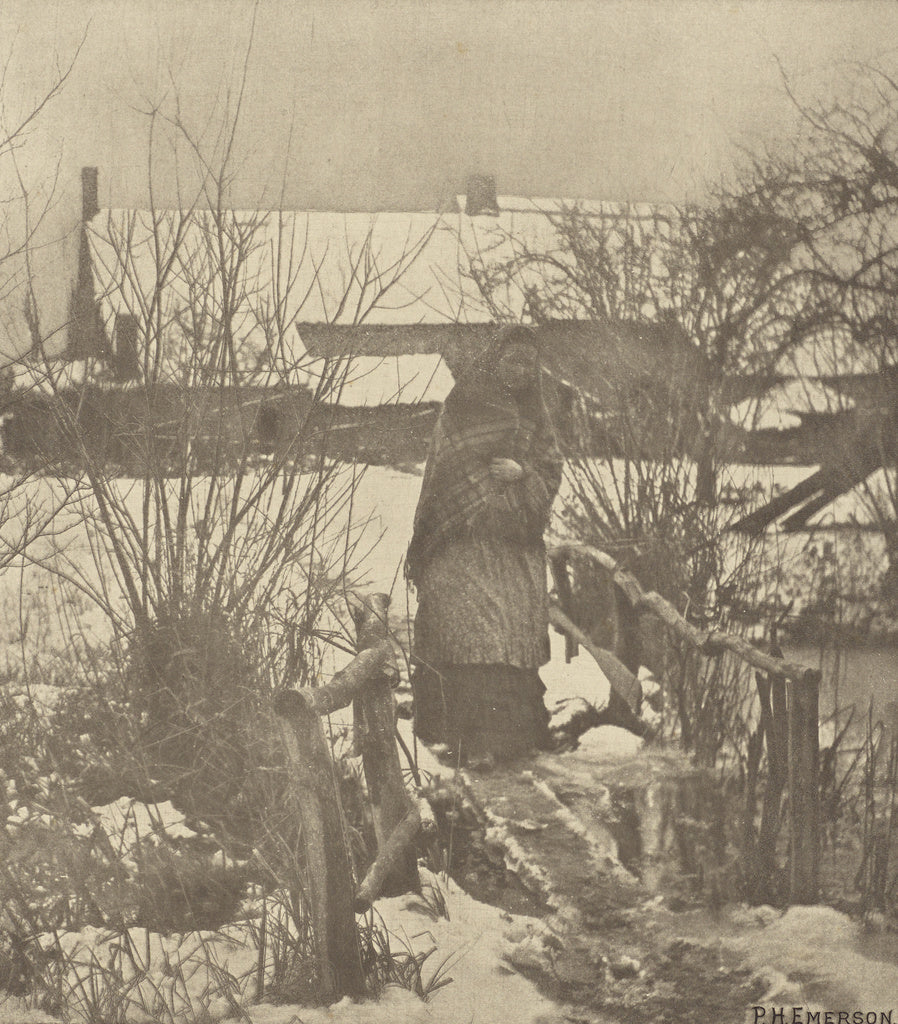 Peter Henry Emerson:A Slippery Path - Winter Scene. [Norfolk, Poster Print Wall Art