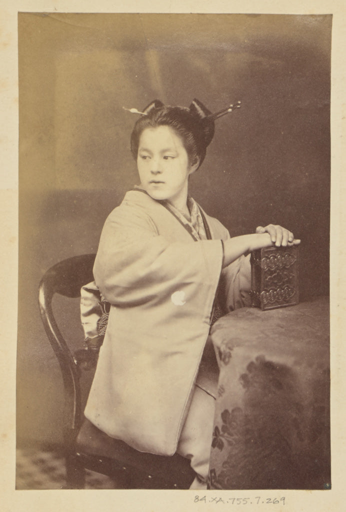 Felice Beato:[Seated Japanese Woman Holding a Cartes-de-visi, Poster Print Wall Art