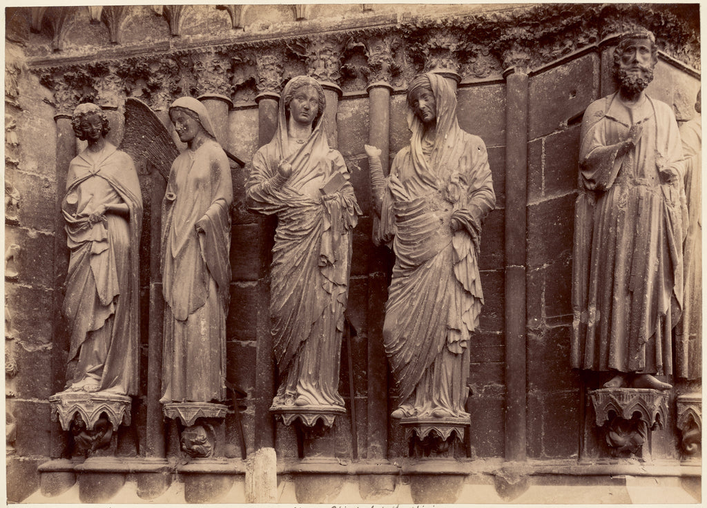 Unknown:[Reims Cathedral, statues side of central portal, ri, Poster Print Wall Art
