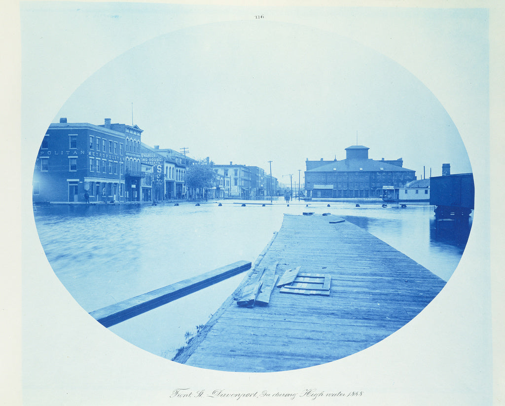 Henry P. Bosse:Front Street - Davenport, Iowa, During High , Poster Print Wall Art