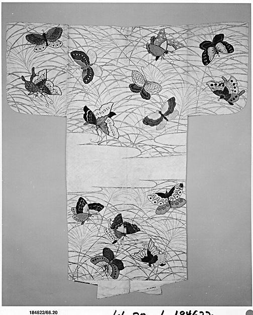 Noh robe with Design of Butterflies and Miscanthus Grass in M, Poster Print