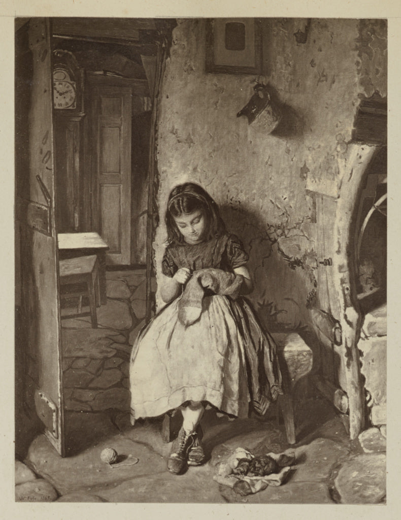 Unknown maker:["Mending Father's Socks" by William Baxter Co, Poster Print Wall Art