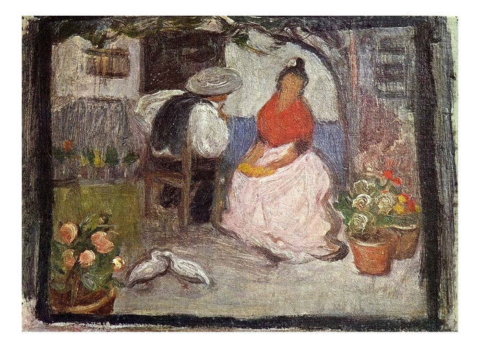 1899 Couple dans un patio andalou by Pablo Picasso, vintage artwork, 16x12
