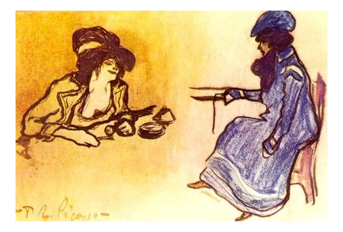1900 Deux femmes assises by Pablo Picasso, vintage artwork, 16x12"(A3) Poster