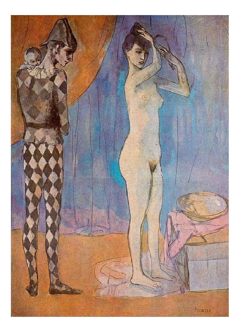 1905 La famille d'arlequin by Pablo Picasso, vintage artwork, 16x12"(A3) Poster
