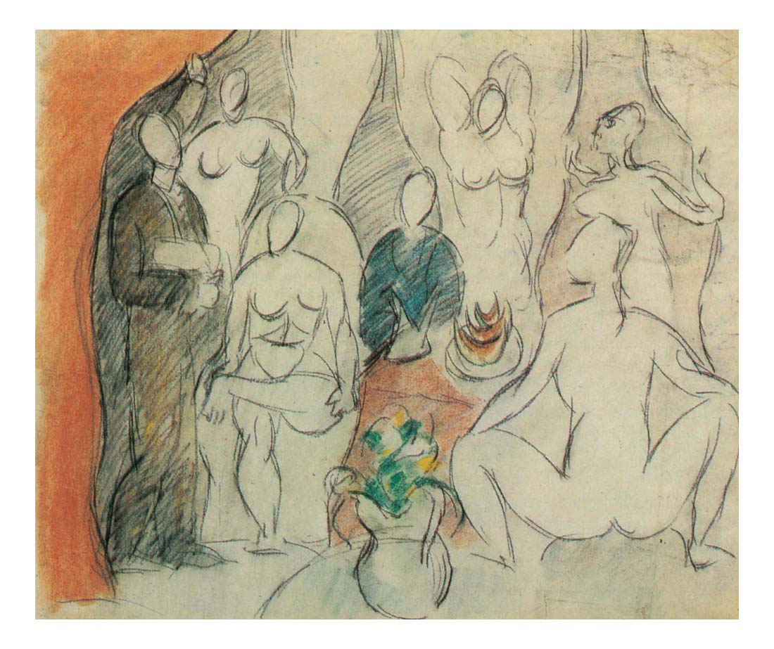 1907 Les Demoiselles D'avignon - Esquisse Pour by Pablo Picasso, vintage artwork, 16x12"(A3) Poster
