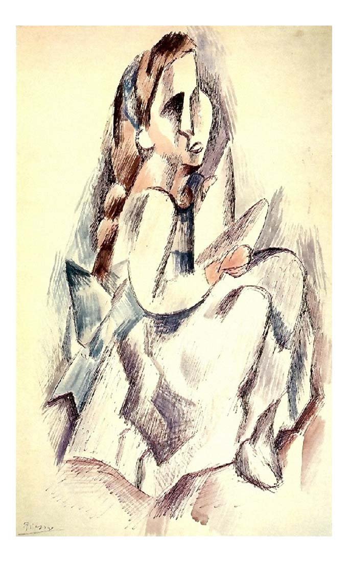 1909 Jeune fille assise by Pablo Picasso, vintage artwork, 16x12"(A3) Poster