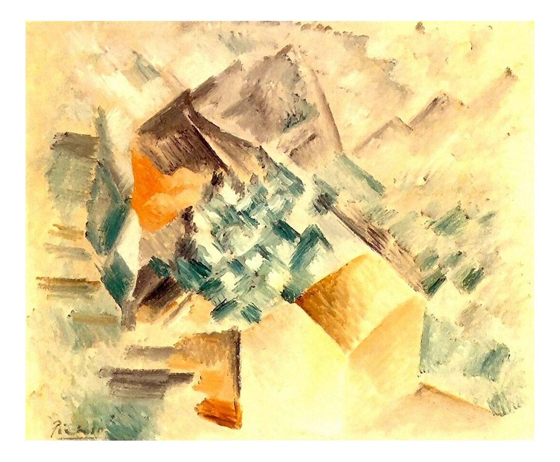 1909 Paysage (La montagne de Santa Barbara) by Pablo Picasso, vintage artwork, 16x12"(A3) Poster