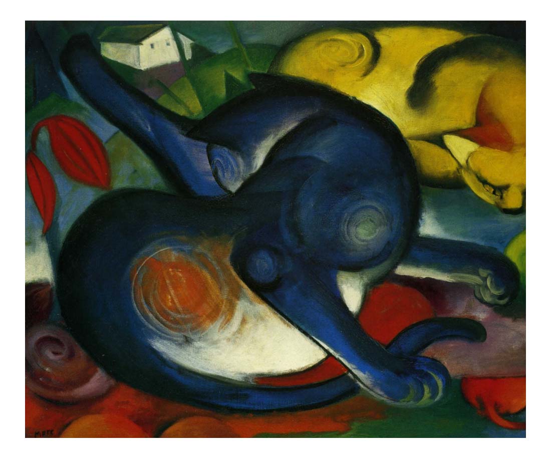 1912 Franz Marc - Two blue and yellow cats -Vintage Artwork, 16x12"(A3) Poster Print