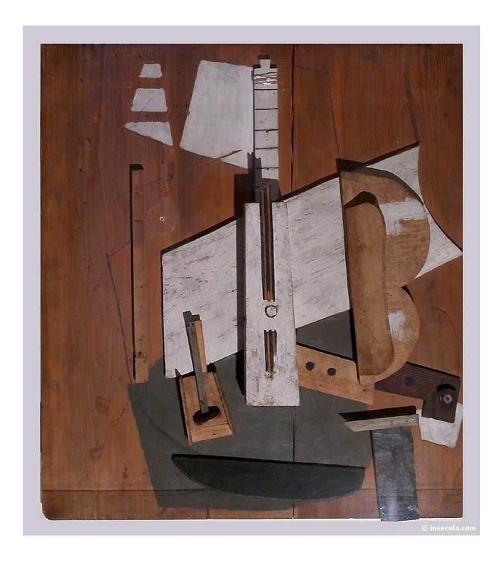 1913 Guitare et bouteille de Bass by Pablo Picasso, vintage artwork, 16x12"(A3) Poster