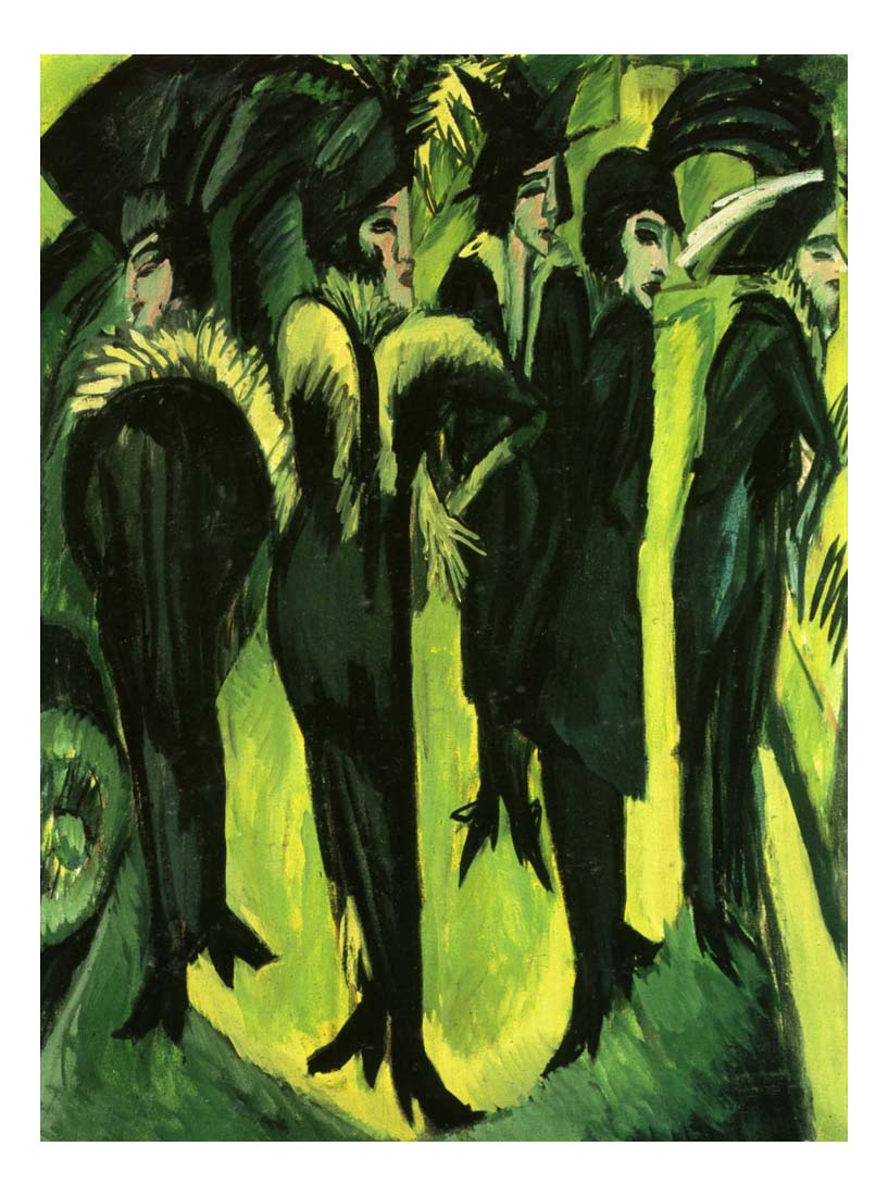 1913 Ernst Ludwig Kirchner - Five women in the street-Vintage Artwork, 16x12"(A3) Poster Print