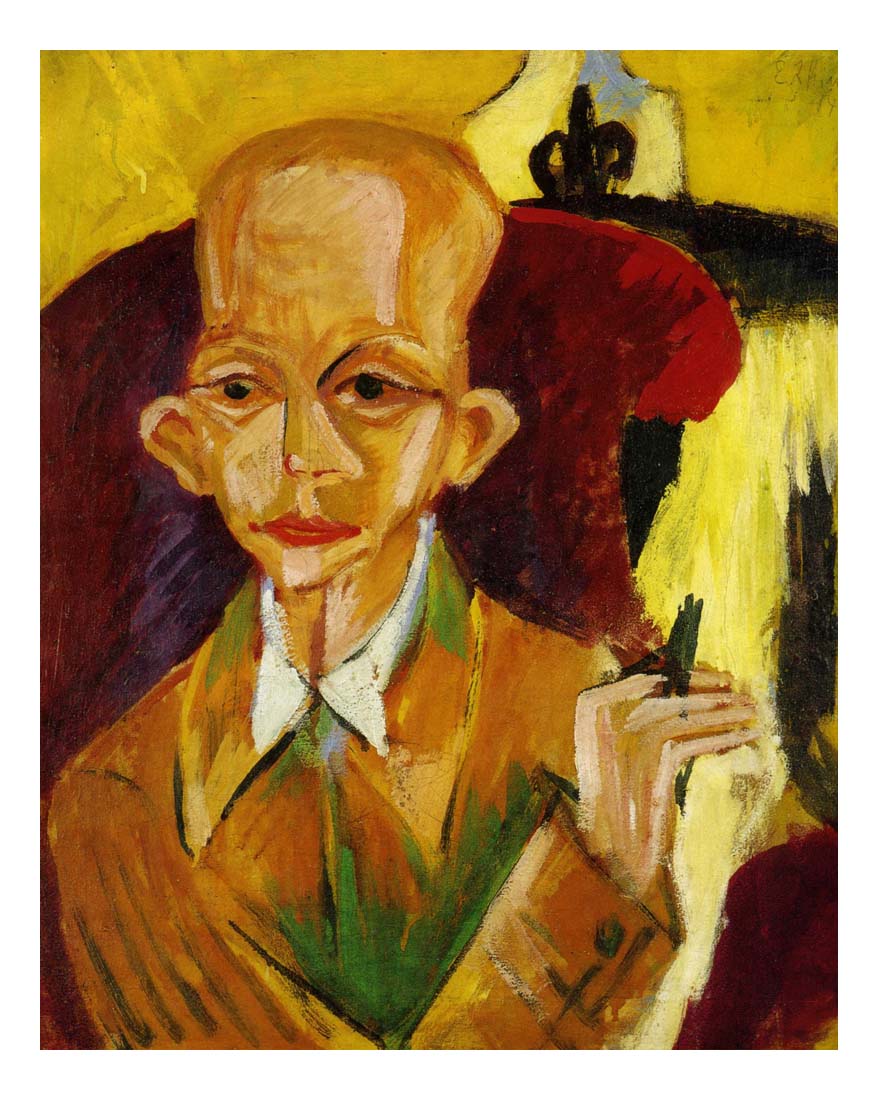 1914 Ernst Ludwig Kirchner - Portrait d'Oskar Schlemmer -Vintage Artwork, 16x12"(A3) Poster Print