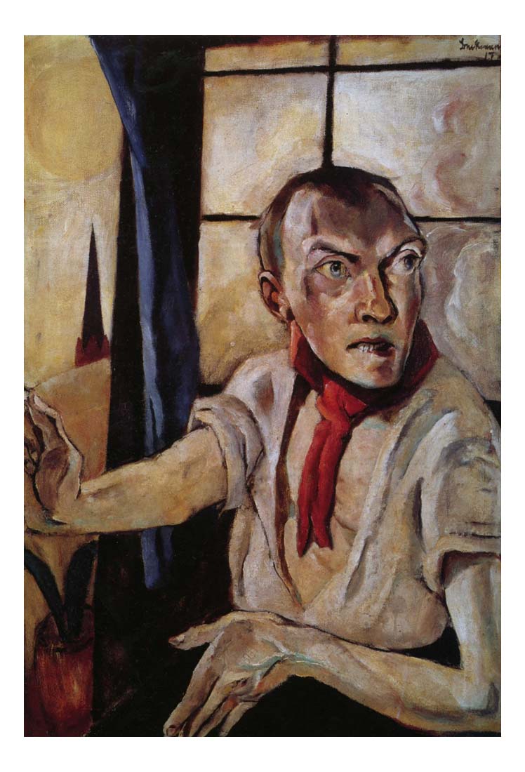 1917 Max Beckmann - Self-portrait with red scarf-Vintage Artwork, 16x12"(A3) Poster Print