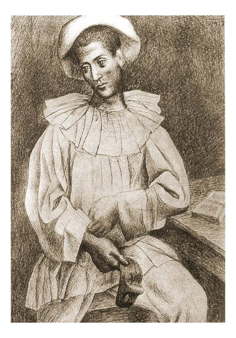 1918 Pierrot au loup by Pablo Picasso, vintage artwork, 16x12"(A3) Poster