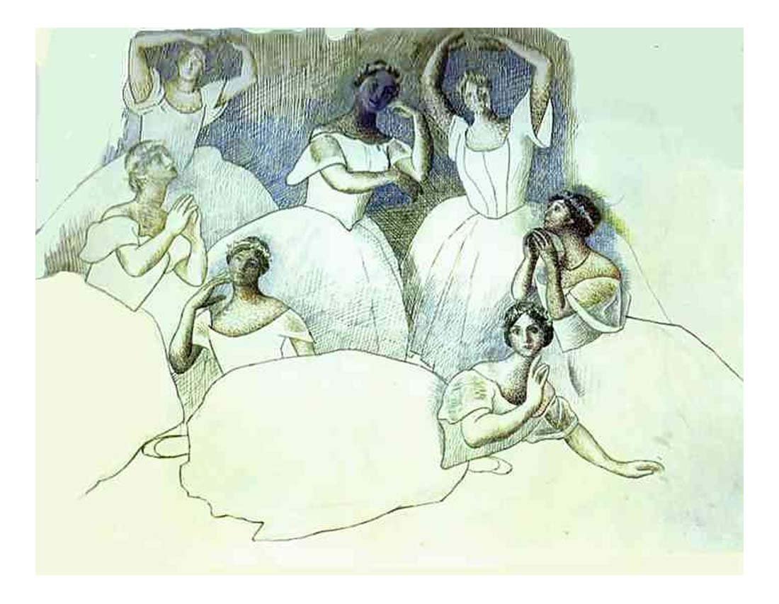 1919 Sept danseuses by Pablo Picasso, vintage artwork, 16x12"(A3) Poster