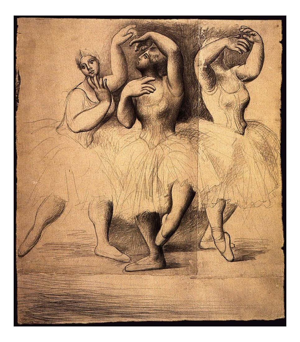 1919 Trois danseuses by Pablo Picasso, vintage artwork, 16x12"(A3) Poster