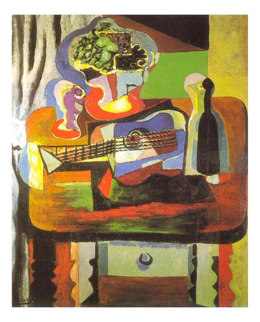 1919 Verre, bouquet, guitare, bouteille by Pablo Picasso, vintage artwork, 16x12"(A3) Poster