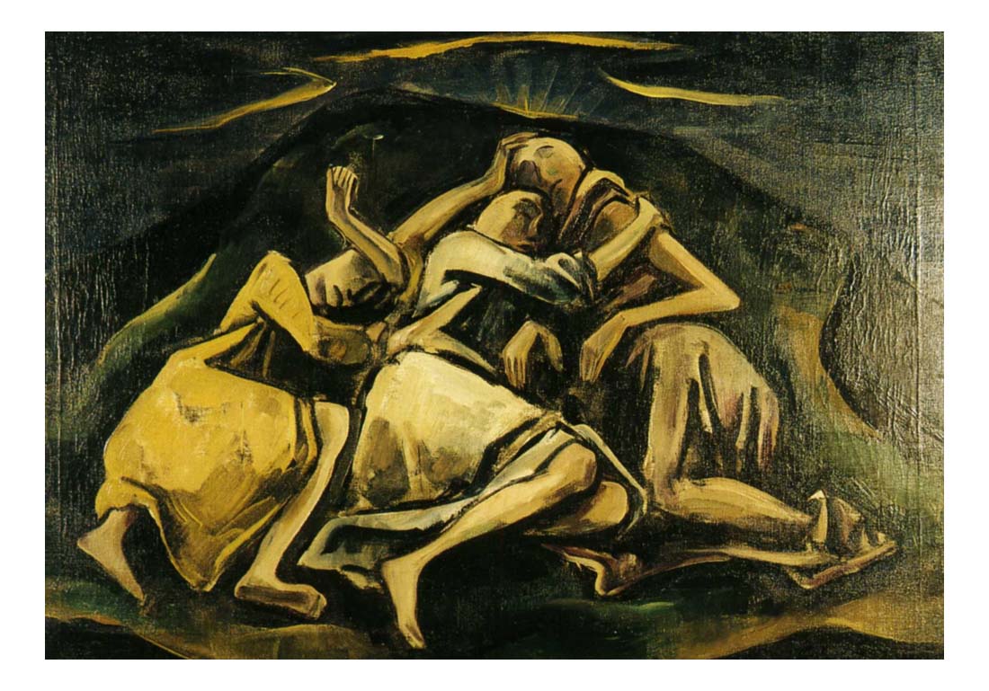 1919 Karl Hofer - sleeping men-Vintage Artwork, 16x12"(A3) Poster Print