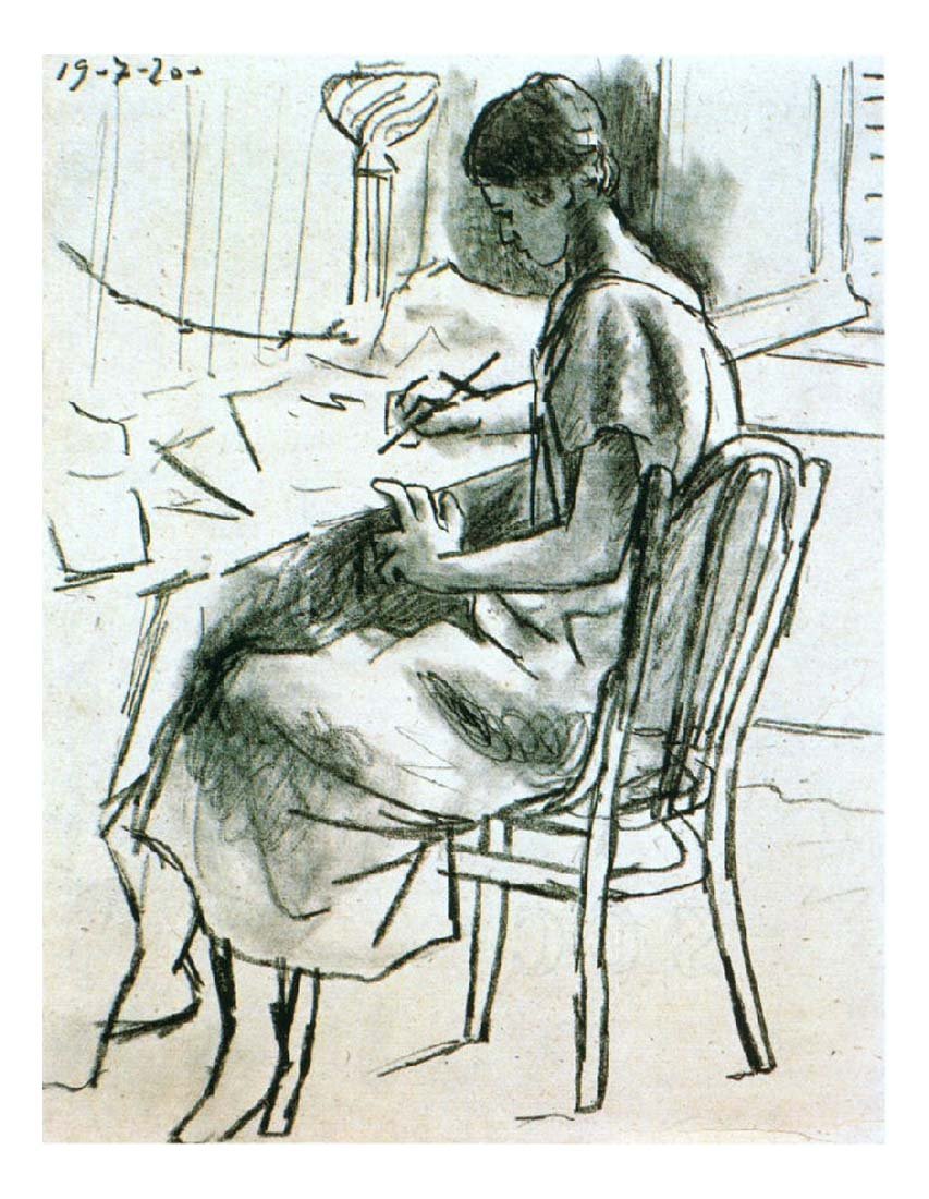 1920 Olga ecrivant by Pablo Picasso, vintage artwork, 16x12"(A3) Poster