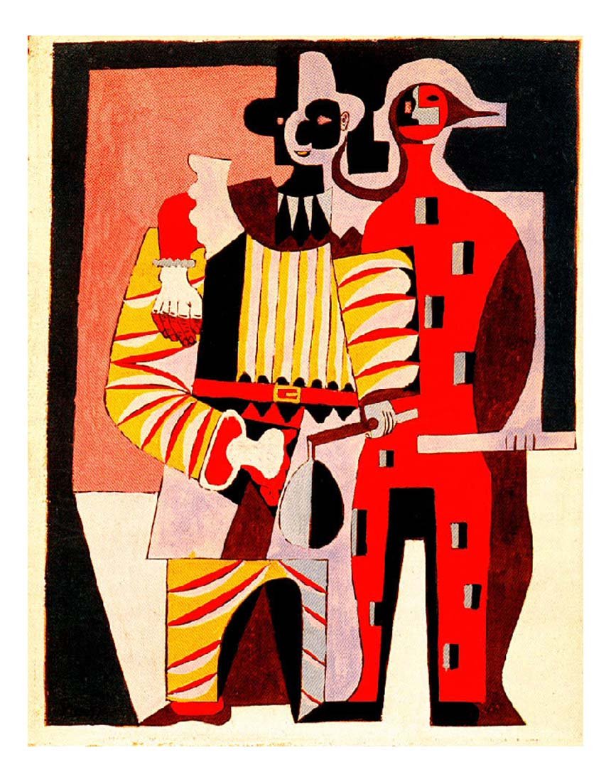 1920 Pierrot et arlequin by Pablo Picasso, vintage artwork, 16x12"(A3) Poster
