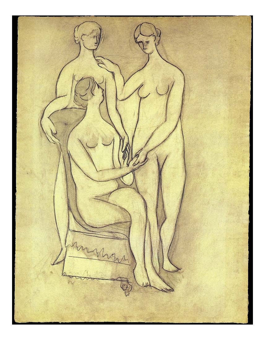 1920 Trois femmes by Pablo Picasso, vintage artwork, 16x12"(A3) Poster