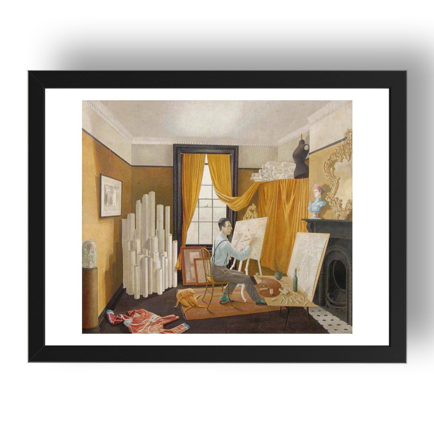 1930 Edward Bawden Working in His Studio by Eric Ravilious, 17x13" Frame