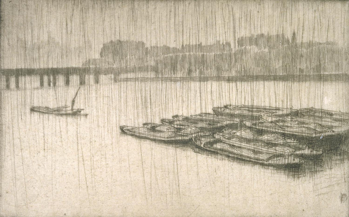 Bertha E. Jaques:Rain on Thames,16x12"(A3)Poster